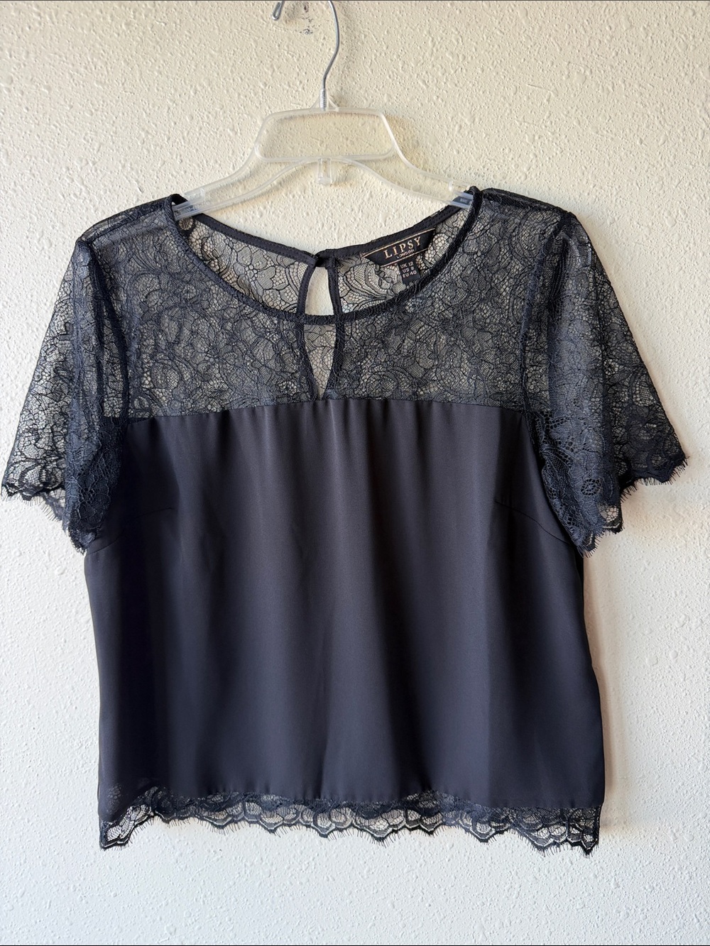 Lipsy Black Lace Yoke Short Sleeve Blouse